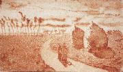 Camille Pissarro Twilight with haystacks oil